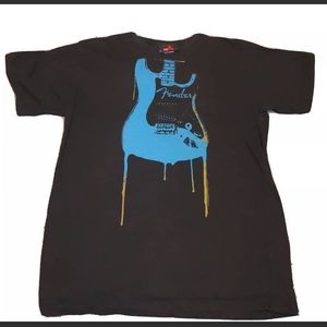 Fender Black T Shirt Stratocaster Blue Turquoise
